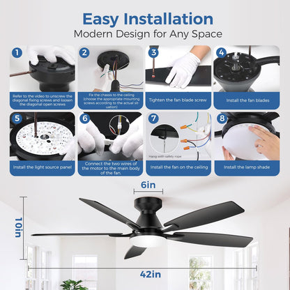 42 Inch Ceiling Fans with Lights (Black&Wood Grain / 42 Inch)