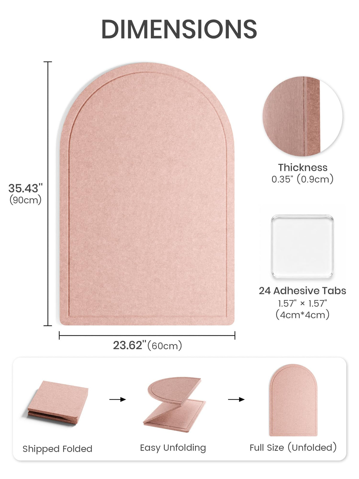Large Arched Felt Bulletin Board 35.4''×23.6'' (Pink)