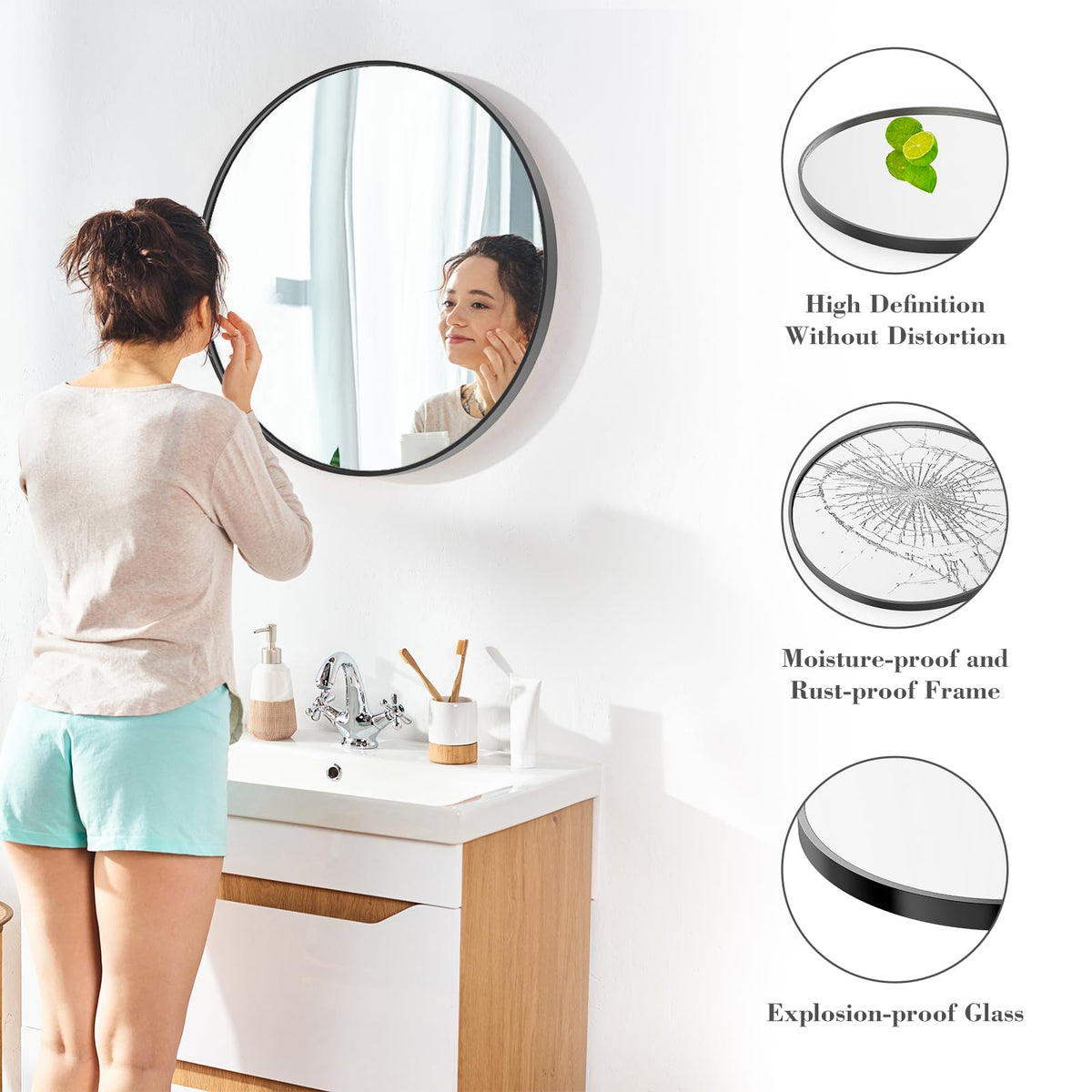 36.2 Inch Round Wall Mirror (Black / 36.2"L x 36.2"W / Round)