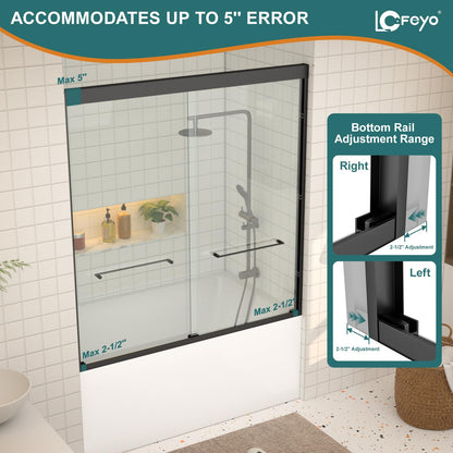 Double Sliding Glass Bathtub Shower Door 55 (Black / 60''x62'')