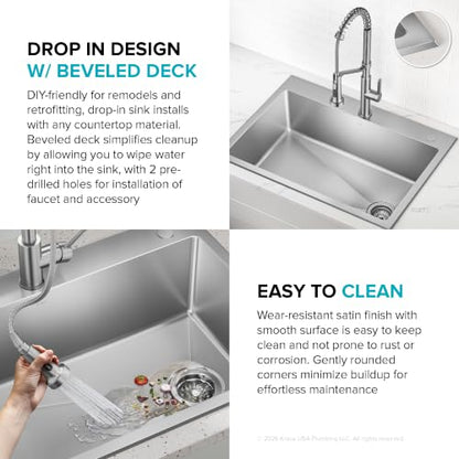 Fairlane 28 in Drop In Single Bowl Stainless Steel Kitchen Sink (28 Inch / Single Bowl — Drop In)