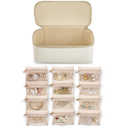 Jewelry Organizer Travel with 12 Clear Velvet Zipper Pouches (D.12 PCS White)