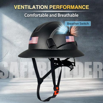 ANSI Type II Class C Full Brim Hard Hats Carbon Fiber Pattern Safety Helmet Vented Top and Sides