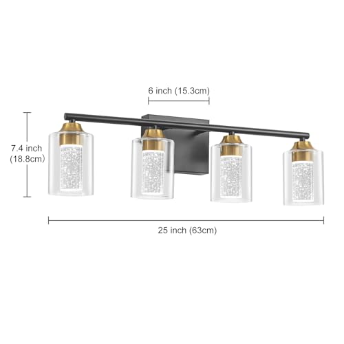4 Light Black & Gold Bathroom Vanity Light with 3 Color Modes (4-light / Black & Gold)