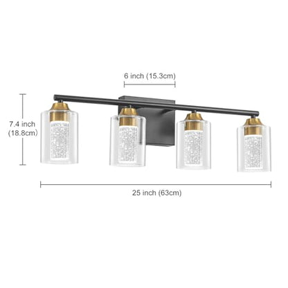 4 Light Black & Gold Bathroom Vanity Light with 3 Color Modes (4-light / Black & Gold)