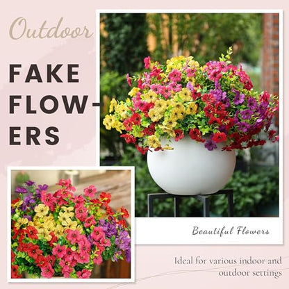 12 Bundles Artificial Flowers for Outdoors Fake Flowers Plants Spring Summer Decoration UV Resistant for Outside Home Porch Patio Garden Decor