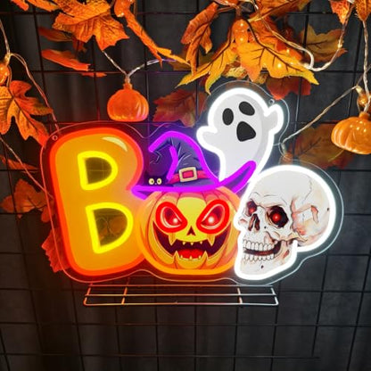 Halloween Neon Sign Dimmable UV Printed Boo Spooky Pumpkin Ghost Neon Light