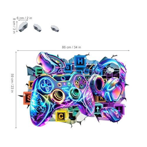 Large 3D Game Controller Wall Stickers Colorful Gamer Zone Gaming Graffiti Peel and Stick Wall Art Decals for Boys Bedroom Kids Room Playroom