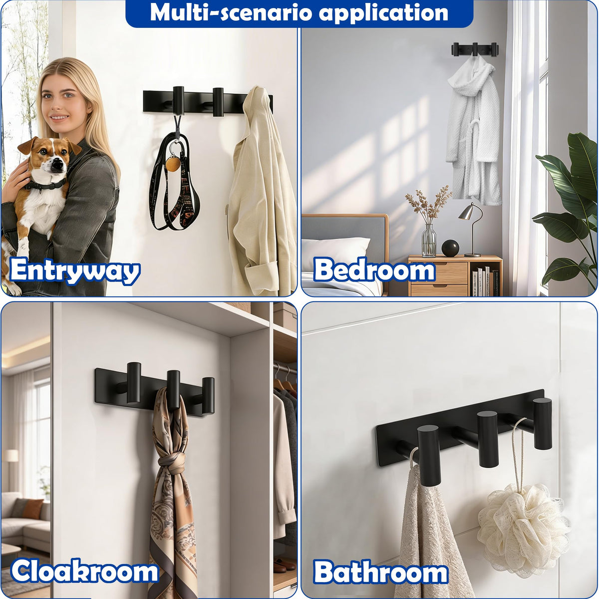 Matte Black Coat Rack Wall Mount (Matte Black / “T“ Shape 3 Hooks 1 Pack)