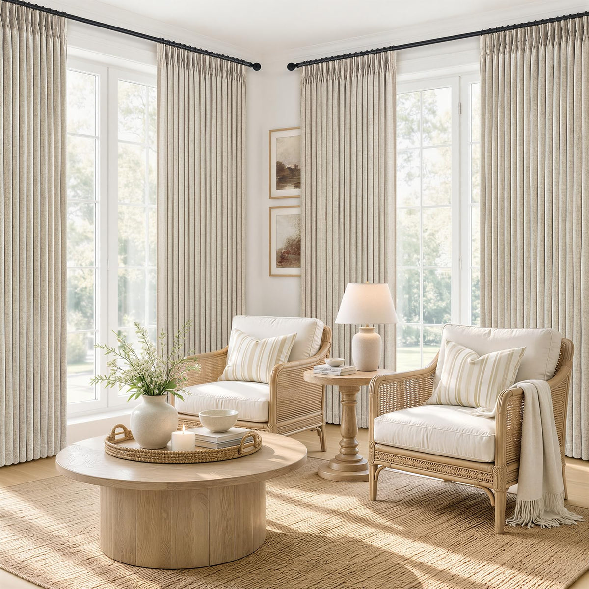70 Inch Extra Wide Pinch Pleated Blackout Thick Curtains (Warmbeige / 70"W x 108"L (Pack of 2))
