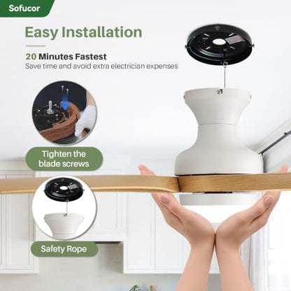 52 Inch Low Profile Ceiling Fans with Lights and Remote (White+Wood / 52 inch)