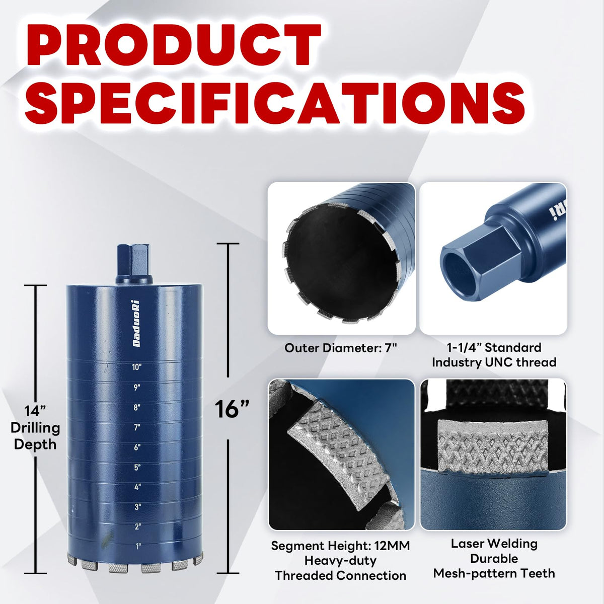 7" Core Drill Bit with Etched Depth Scale (7 Inch)