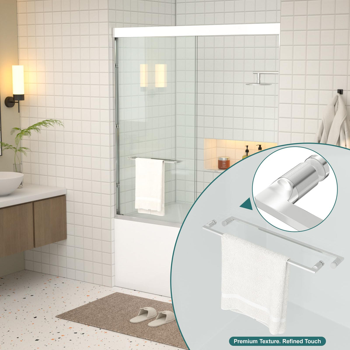 Double Sliding Glass Bathtub Shower Door 55 (Chrome / 60''x62'')