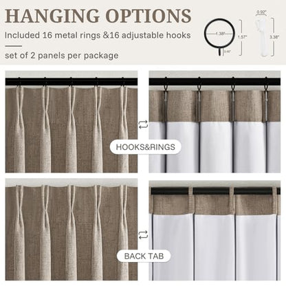 Blackout Pinch Pleated Living Room Curtains 96 Inch Long 2 Panels 8FT Length (Darkflax / 50"W x 96"L (Pack of 2))