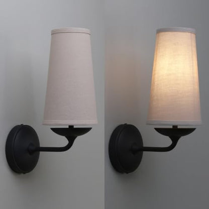 Vintage Wall Sconces Hardwired Boho Brass Finished Wall Lamps with Natural Linen Fabric Lampshade