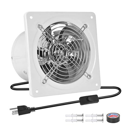 6-inch Wall-Mounted Kitchen Exhaust Fan with Switch, 382 CFM, Portable Installation, Suitable for Attic, Garage, Bathroom, and Basement Ventilation