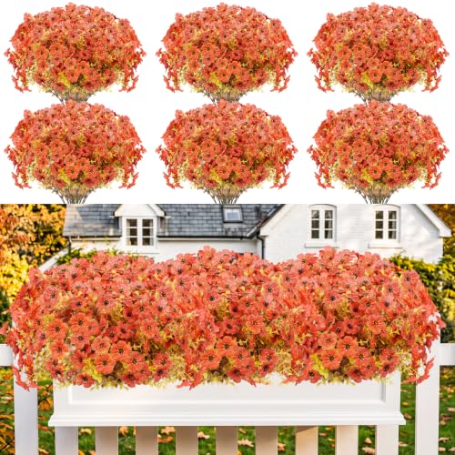 13 Bundles Artificial Fall Flowers Fake Mums for Outdoor (Sunset Orange / Artificial Flowers(13 Pcs))