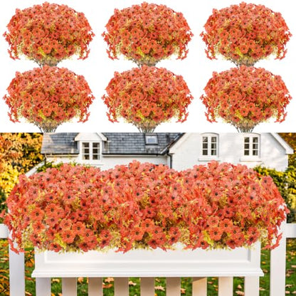 13 Bundles Artificial Fall Flowers Fake Mums for Outdoor (Sunset Orange / Artificial Flowers(13 Pcs))