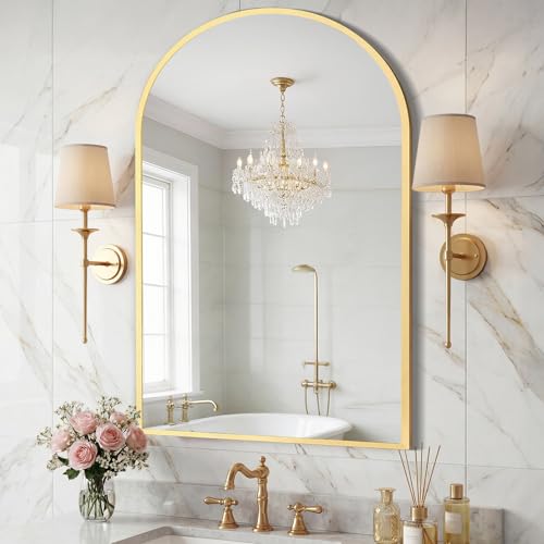26"x38" Arched Bathroom Mirror (Gold / 39"L x 26"W / Arched-Top)