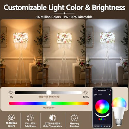 Smart Tripod Floor Lamp with Fabric Shade & Acrylic Droplets