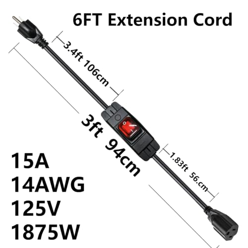 Waterproof 15A Inline Switch Power Cord