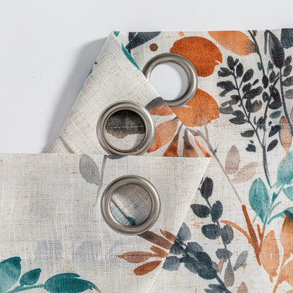 Floral Linen Curtains 72 inch Long 2 Panels Set Leaf Patterned Semi Sheer Light Filtering Privacy Farmhouse Grommet Drapes for Bedroom (B-burnt Orange / 52"W x 72"L (Pack of 2))