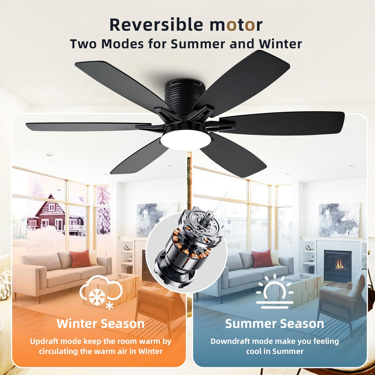 52 inch Ceiling Fan with Lights (Black+RGB)