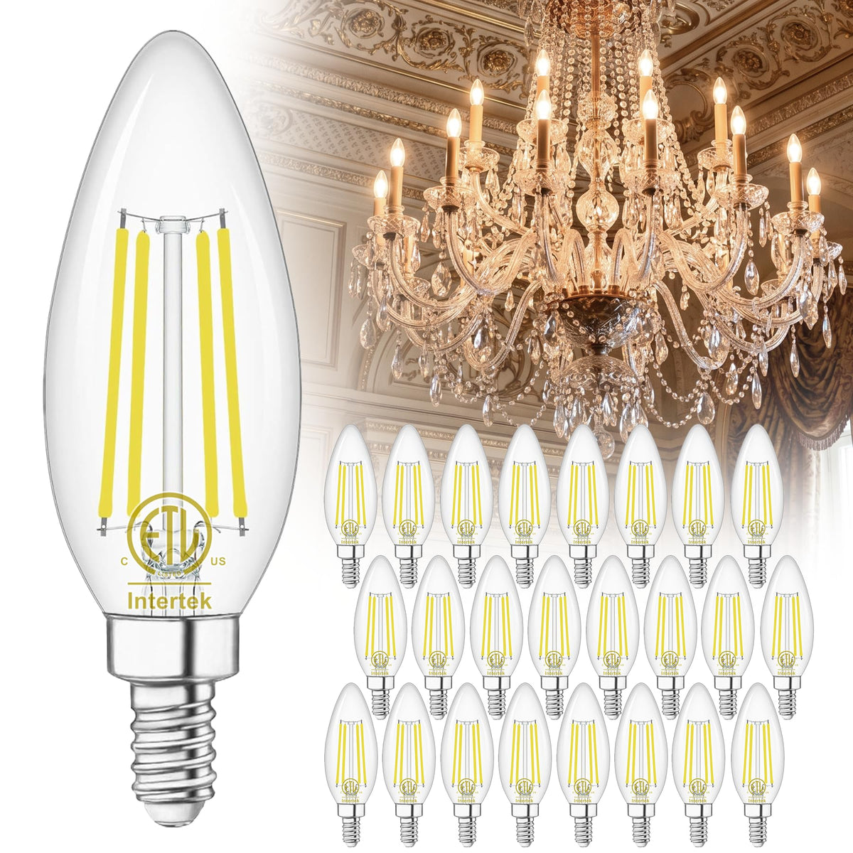 24 Pack E12 Chandelier LED Light Bulbs 60W Equivalent 3000K Warm White (24 Count (Pack of 1))