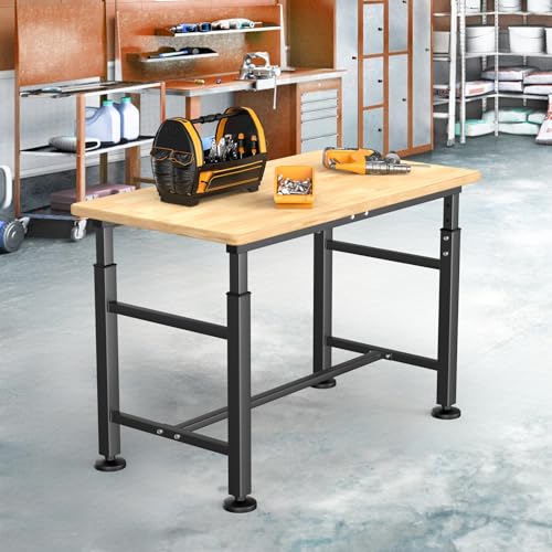 Adjustable Workbench with Rubberwood Top Rolling (42 in x 20 in)