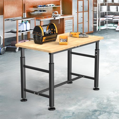 Adjustable Workbench with Rubberwood Top Rolling (42 in x 20 in)