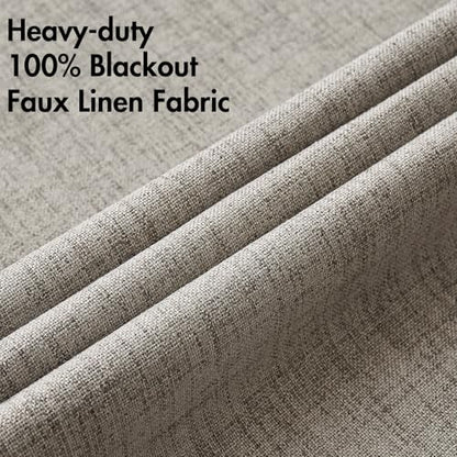 100% Blackout Linen Curtains for Bedroom 52x90 Inches Greige (Greige / 52"W x 90"L (Pack of 2))