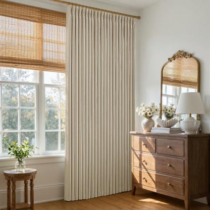 Beige Oatmeal Linen Blackout Pleated 86 Inch Curtains for Living Room Darkening Pinch Pleat 100% Black Out Drapes Thermal Insulated Soundproof Farmhouse 86 Length 50 Wide Curtain for Dining Bedroom (Oatmeal / 50"W x 86"L (Pack of 2))