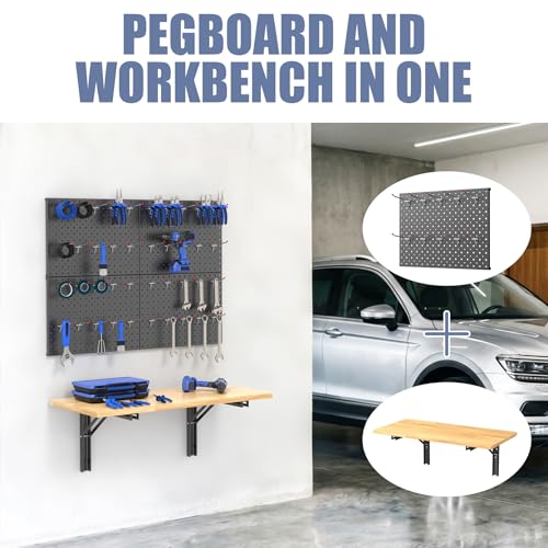Space Saving Wall Mounted Folding Workbench with Pegboard Kit