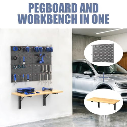 Space Saving Wall Mounted Folding Workbench with Pegboard Kit