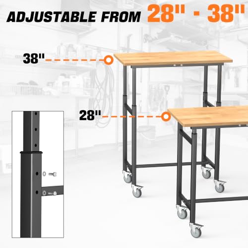 Adjustable Workbench with Rubberwood Top