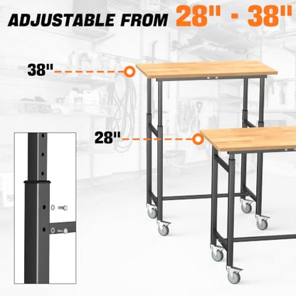 Adjustable Workbench with Rubberwood Top