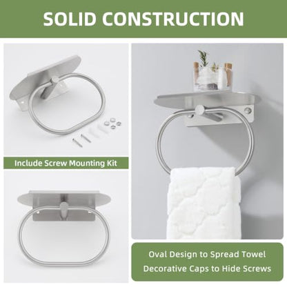 Bathroom Hand Towel Holder with Shelf Brushed Nickel