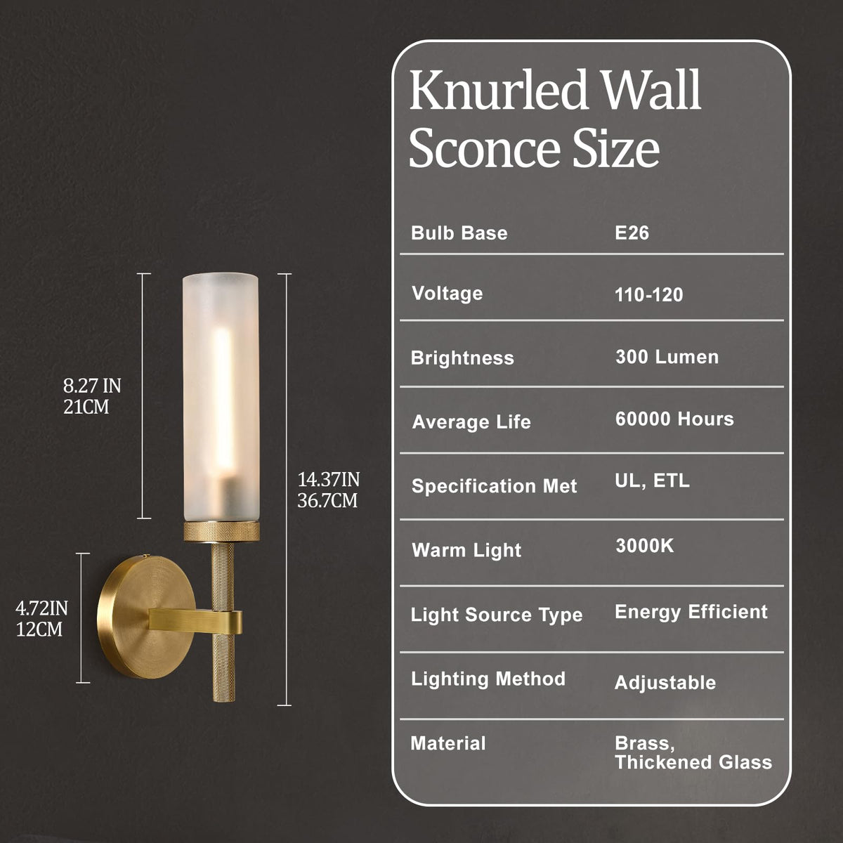 15" Knurled Brass Bathroom Wall Sconces (Brass-1PC)