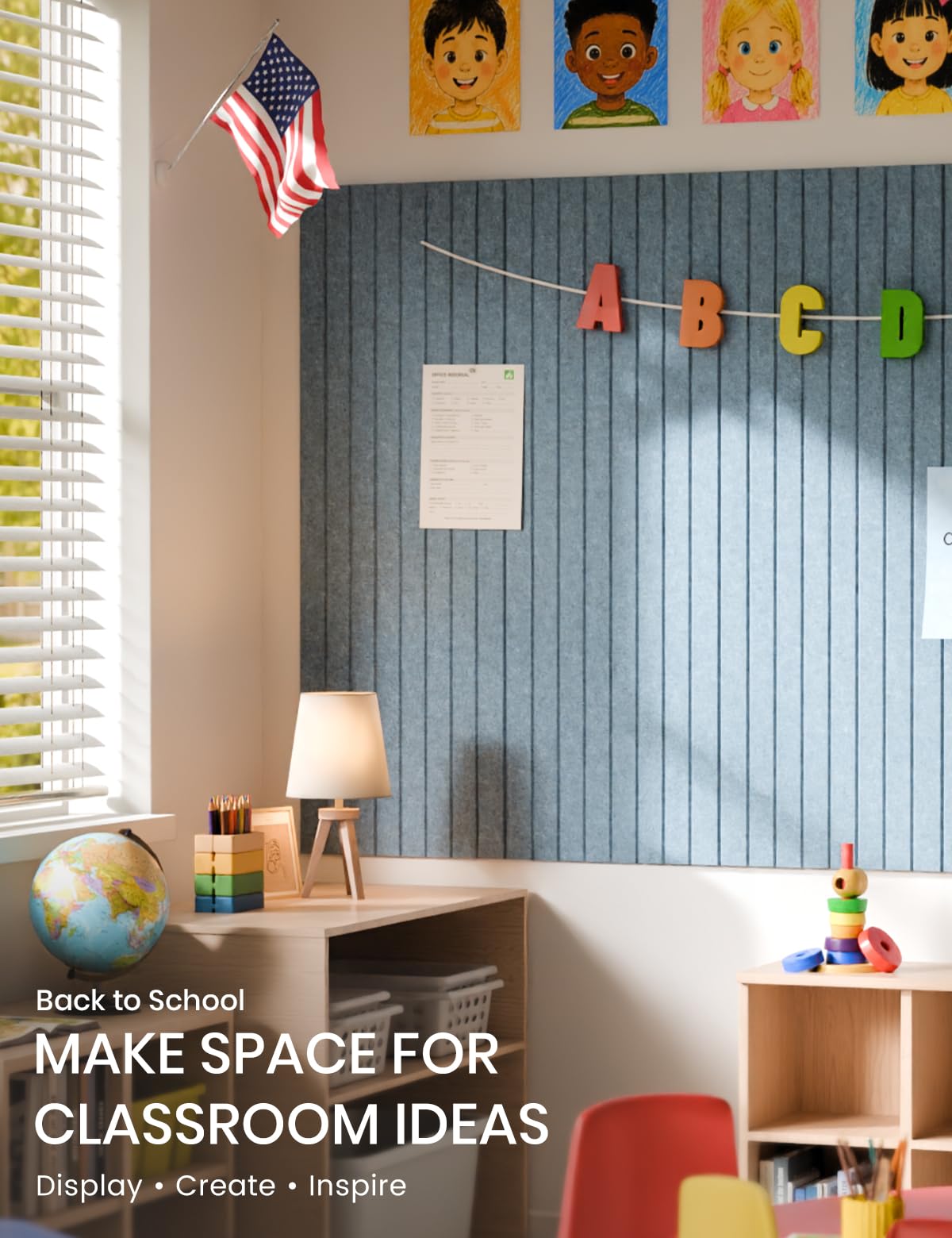 48" x 36" Large Felt Bulletin Board (Coastal Haze / Fine-stripe 12-pack)