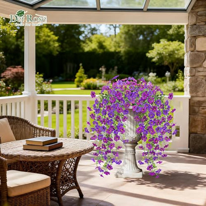 Artificial Hanging Flowers for Outdoors UV Resistant Fake Hanging Plants for Spring Decoration (Lavender / Deep Purple)