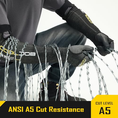 A5 Cut Resistant Touchscreen Work Gloves and Adjustable Arm Sleeves
