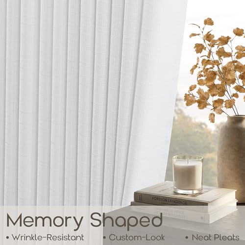 Snow White Linen Pleat Farmhouse Semi Sheer Cafe Curtains 30 Inches Long (Snow White / 40"W x 30"L (Pack of 2))