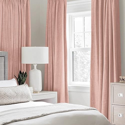 100% Blackout Linen Curtains for Bedroom 52x96 Inches Blush Pink (Blush Pink / 52"W x 96"L (Pack of 2))
