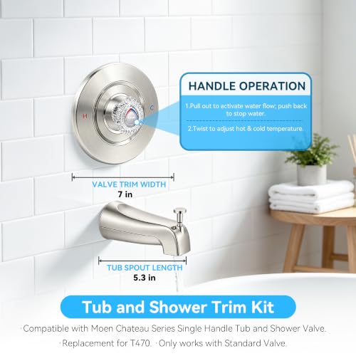 Tub Shower Trim Kit with Tub Spout Compatible with Moen T470 Chateau Valve