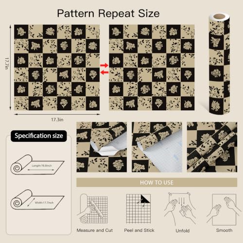 Plaid Peel and Stick Wallpaper Vintage Checkered Contact Paper Vinyl Removable Waterproof Floral and Leaf Plaid Wallpaper for Bedroom Bathroom Kitchen Cabinets