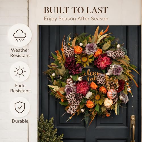 Fall Wreaths for Front Door 24 Inch Artificial Autumn Wreath Rustic Decor