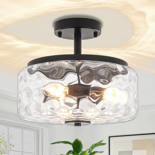 11.81" Modern Close to Ceiling Light Fixtures Industrial Glass Ceiling Lamp