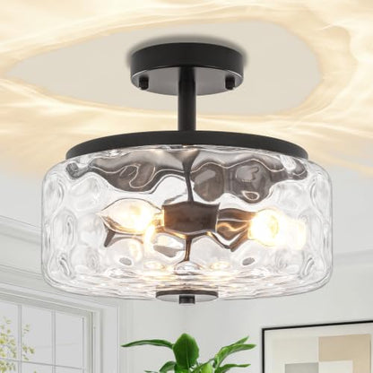11.81" Modern Close to Ceiling Light Fixtures Industrial Glass Ceiling Lamp