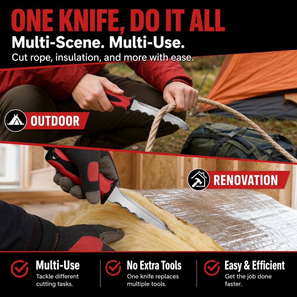 Double Side Serrated Insulation Knife (Red / 8 IN)
