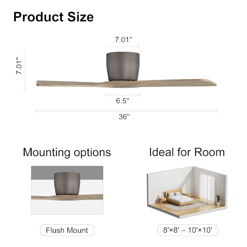 Flush Mount Ceiling Fan without Light 36"